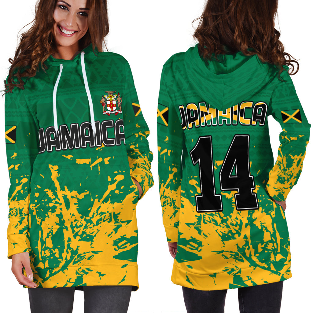 Jamaica Athletics Hoodie Dress Jamaican Flag With African Pattern Sporty Style - Wonder Print Shop