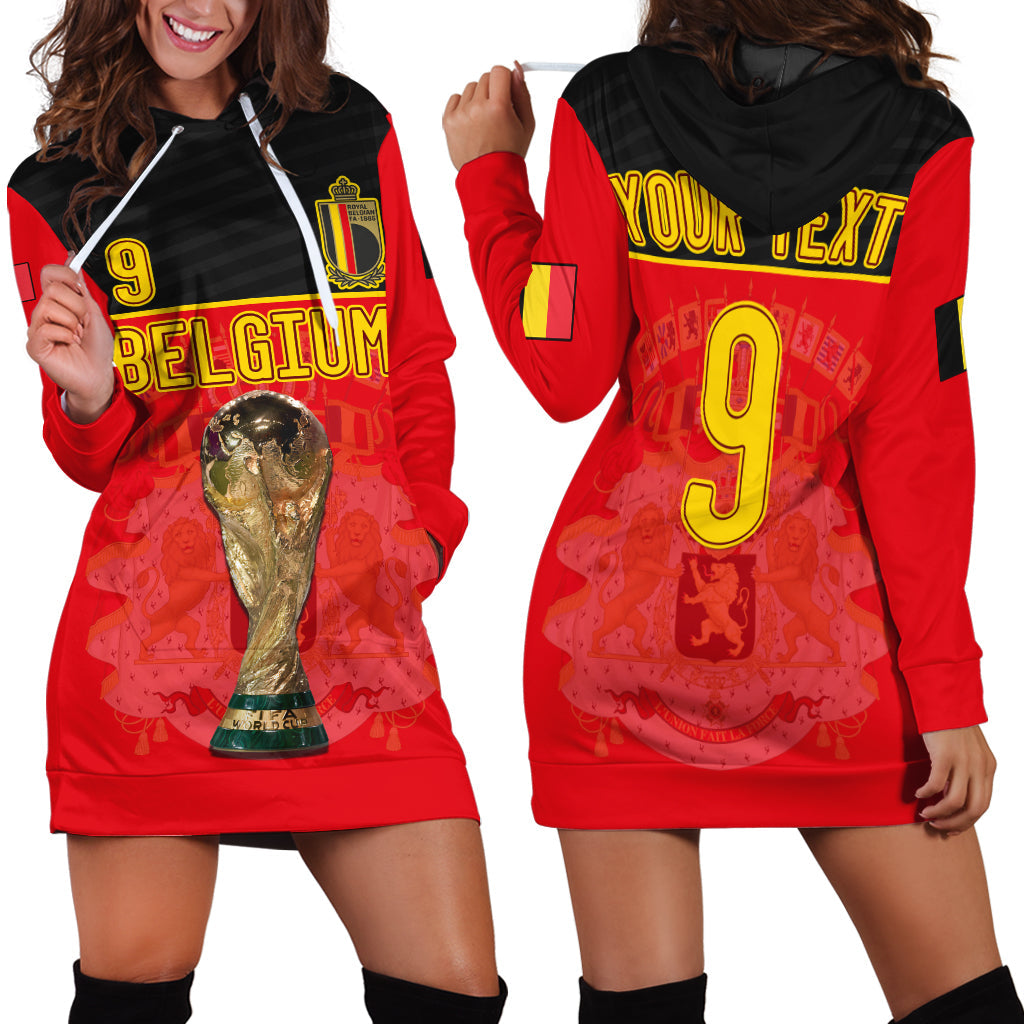 (Custom Text And Number) Belgium Football 2022 Hoodie Dress De Rode Duivels Sporty Style - Wonder Print Shop
