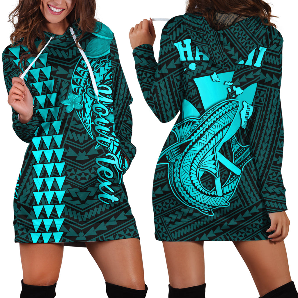 Custom Personalised Hawaii Hoodie Dress Kakau Kanaka Maoli Combine Polynesian Shark Ver.04 - Wonder Print Shop