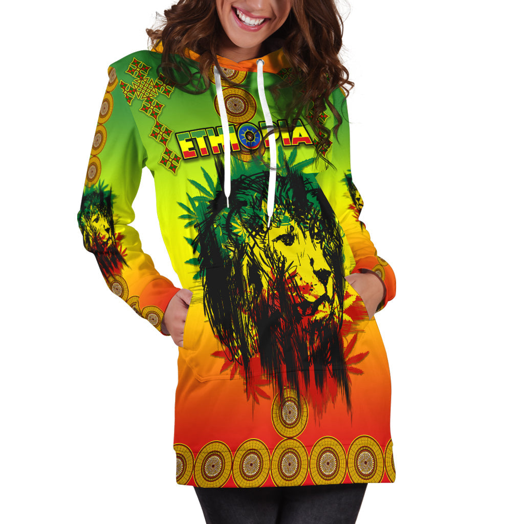 Ethiopia Hoodie Dress Cross Mix Lion Colorful Style - Wonder Print Shop
