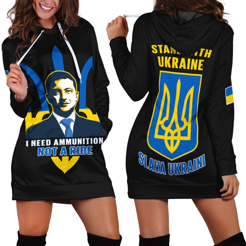 Ukraine Hoodie Dress Ukraine Gold Trident Slava Ukraini Black - Wonder Print Shop
