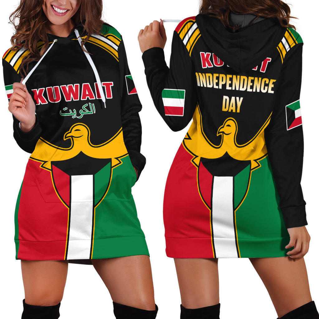 Kuwait Hoodie Dress Happy Independence Day With Coat Of Arms - Wonder Print Shop