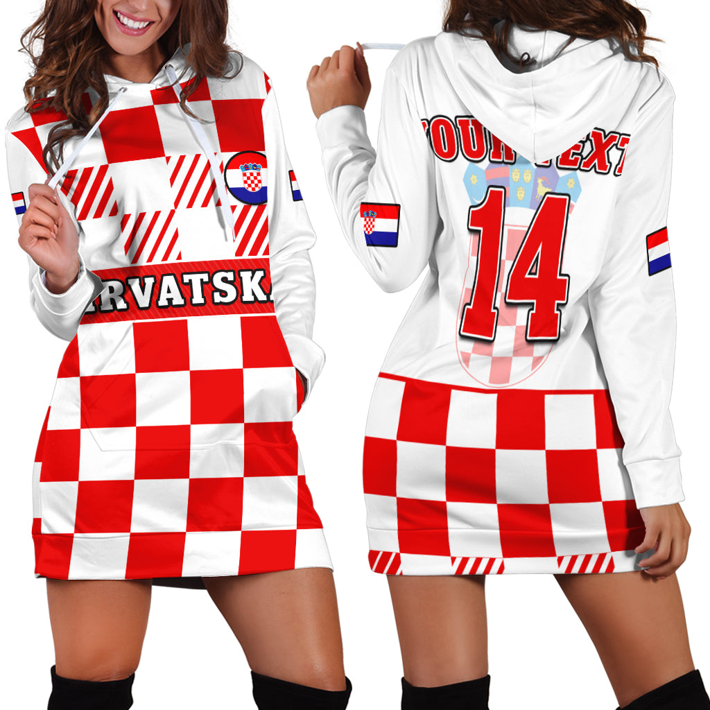 (Custom Text And Number) Croatia Football Hoodie Dress Hrvatska Checkerboard Red Version - Wonder Print Shop
