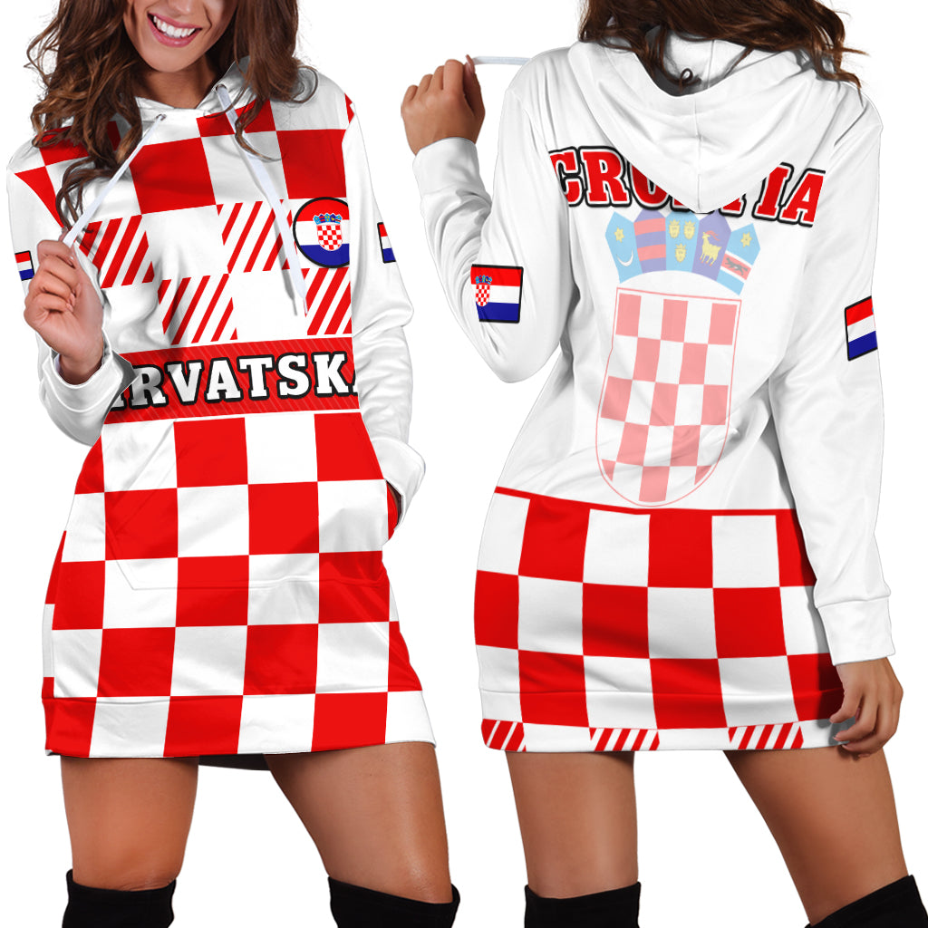 Croatia Football Hoodie Dress Hrvatska Checkerboard Red Version - Wonder Print Shop