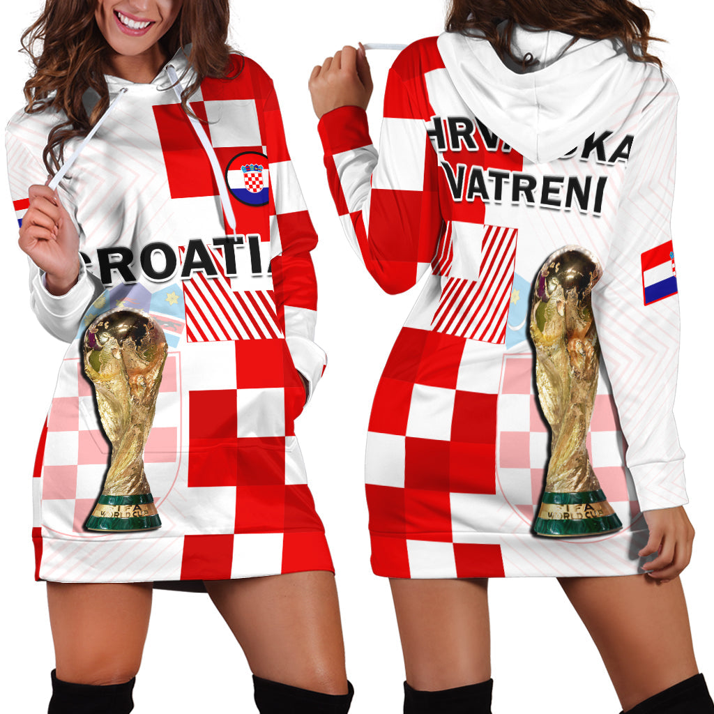 Croatia Football Hoodie Dress Hrvatska Checkerboard Champions WC 2022 - Wonder Print Shop
