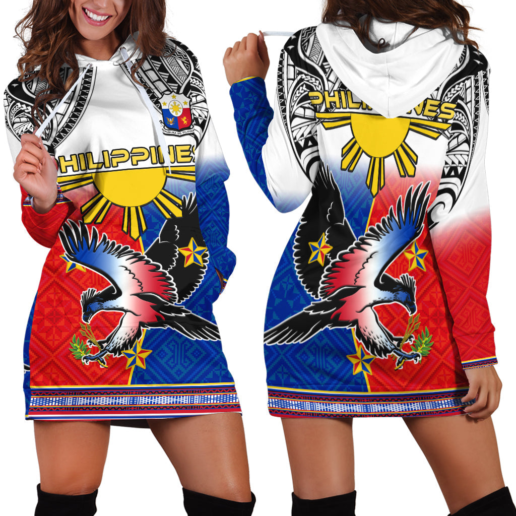 Philippines Hoodie Dress Polynesian Filipino Pattern With Eagle - Wonder Print Shop
