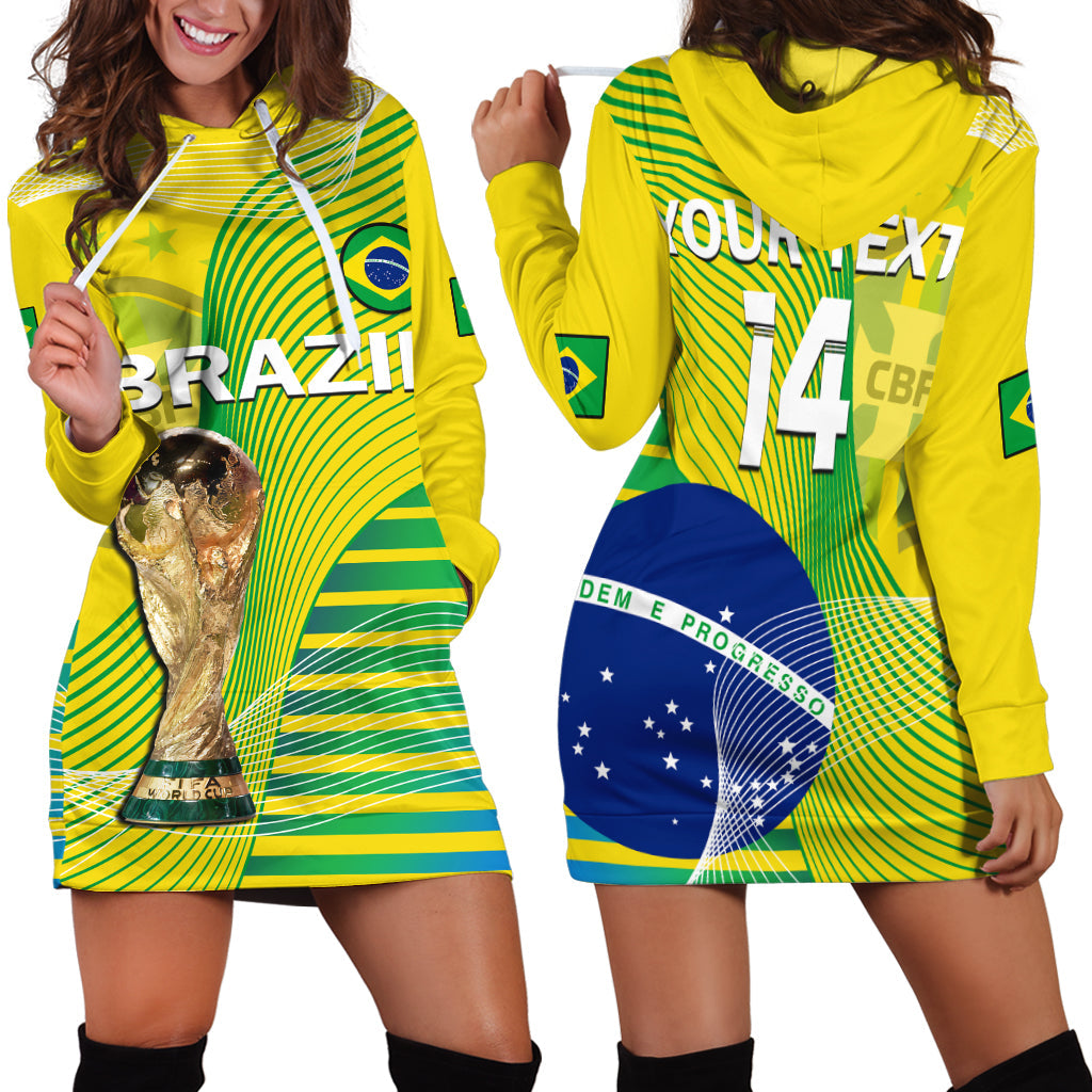 (Custom Text And Number) Brazil Football Hoodie Dress Canarinha Champions WC 2022 - Wonder Print Shop