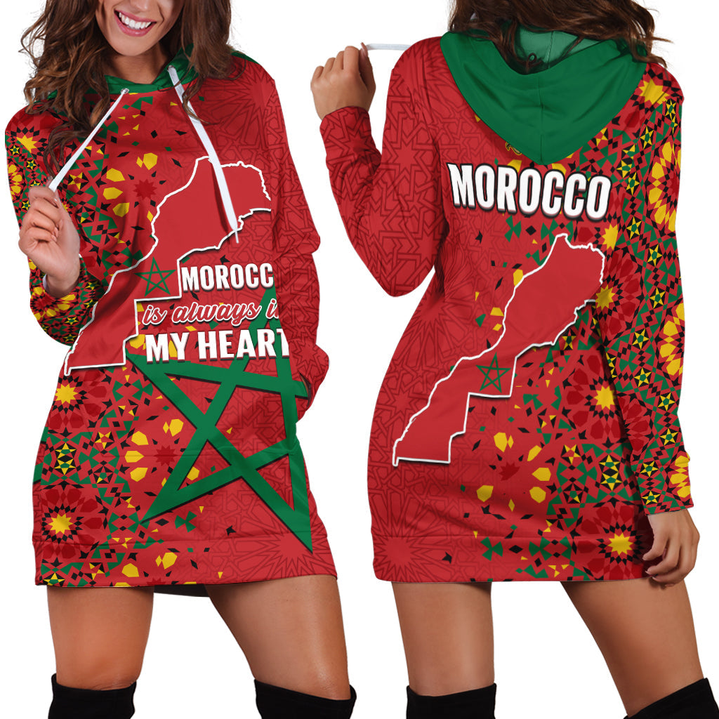 Morocco Western Sahara Hoodie Dress Map Red Moroccan Is Always In My Heart - Wonder Print Shop