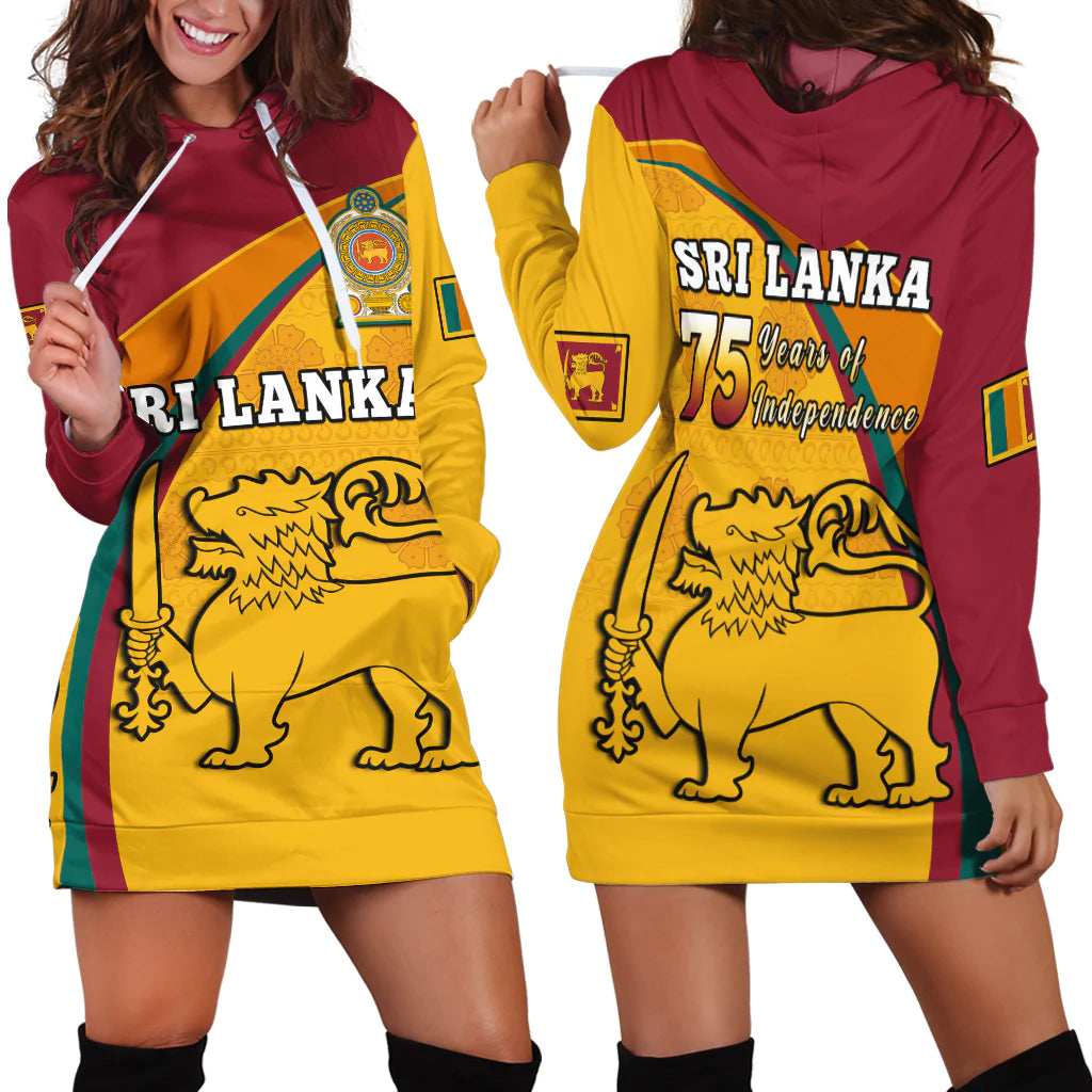 Sri Lanka Hoodie Dress Sri Lankan Pattern Happy 75 Years Of Independence - Wonder Print Shop