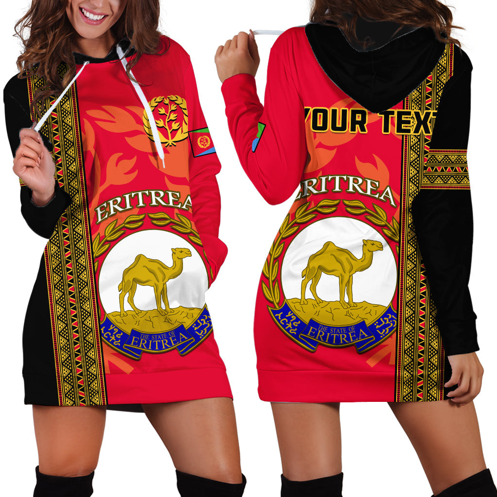 (Custom Personalised) Eritrea Hoodie Dress African Pattern Happy Independence Day Version Black - Wonder Print Shop