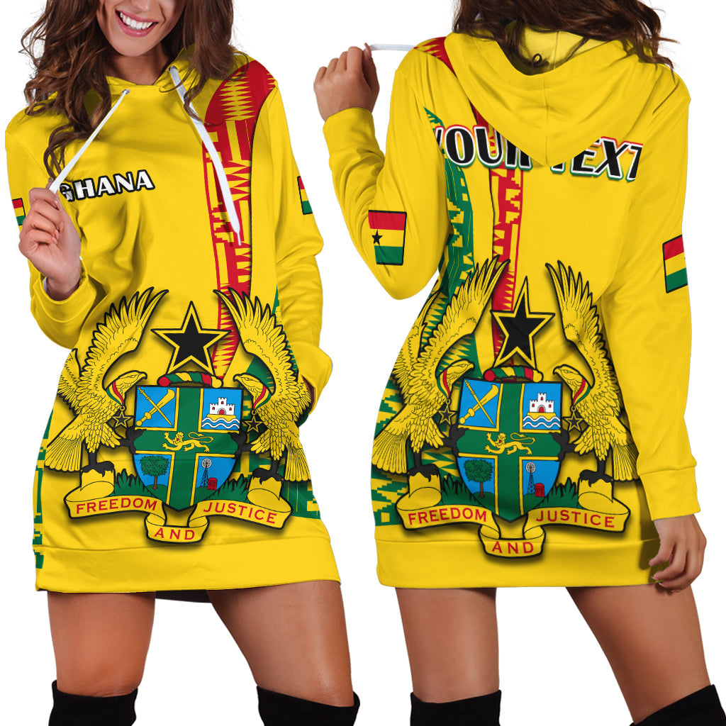 custom-personalised-ghana-hoodie-dress-ghanan-coat-of-arms-mix-kente-pattern