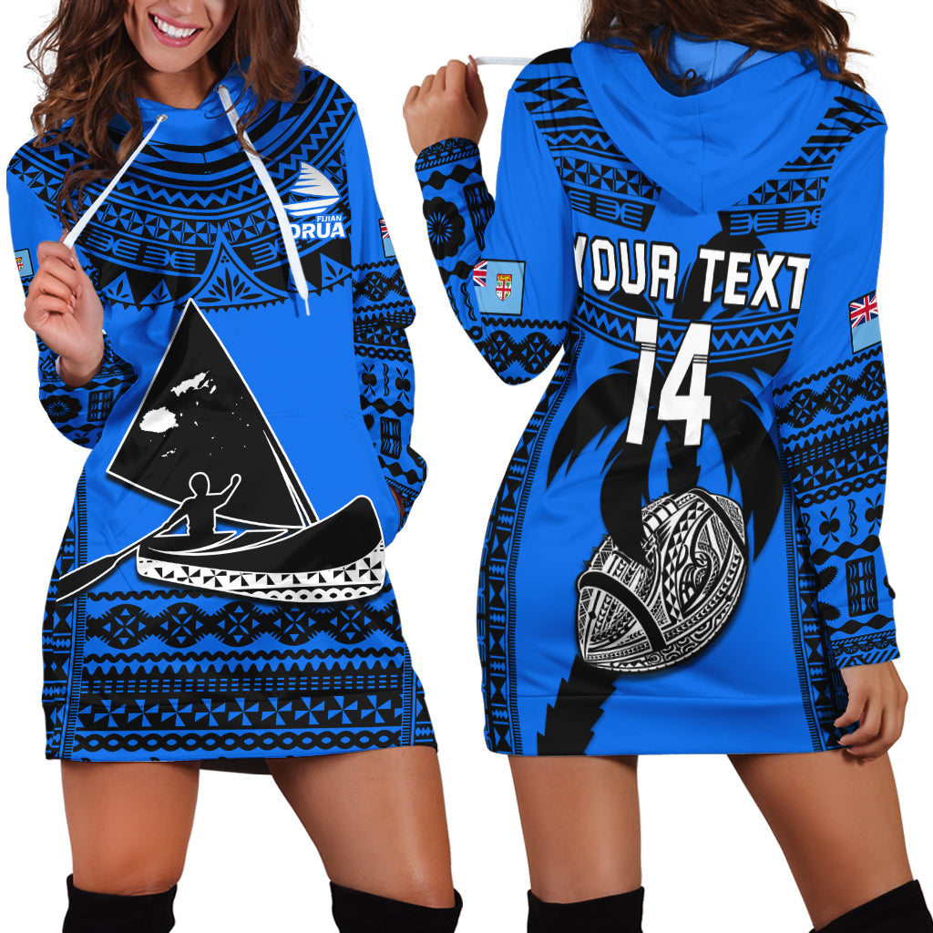 Custom Text And Number Fiji Rugby Hoodie Dress Fijian Drua Super Polynesian Special Tapa Pattern - Wonder Print Shop
