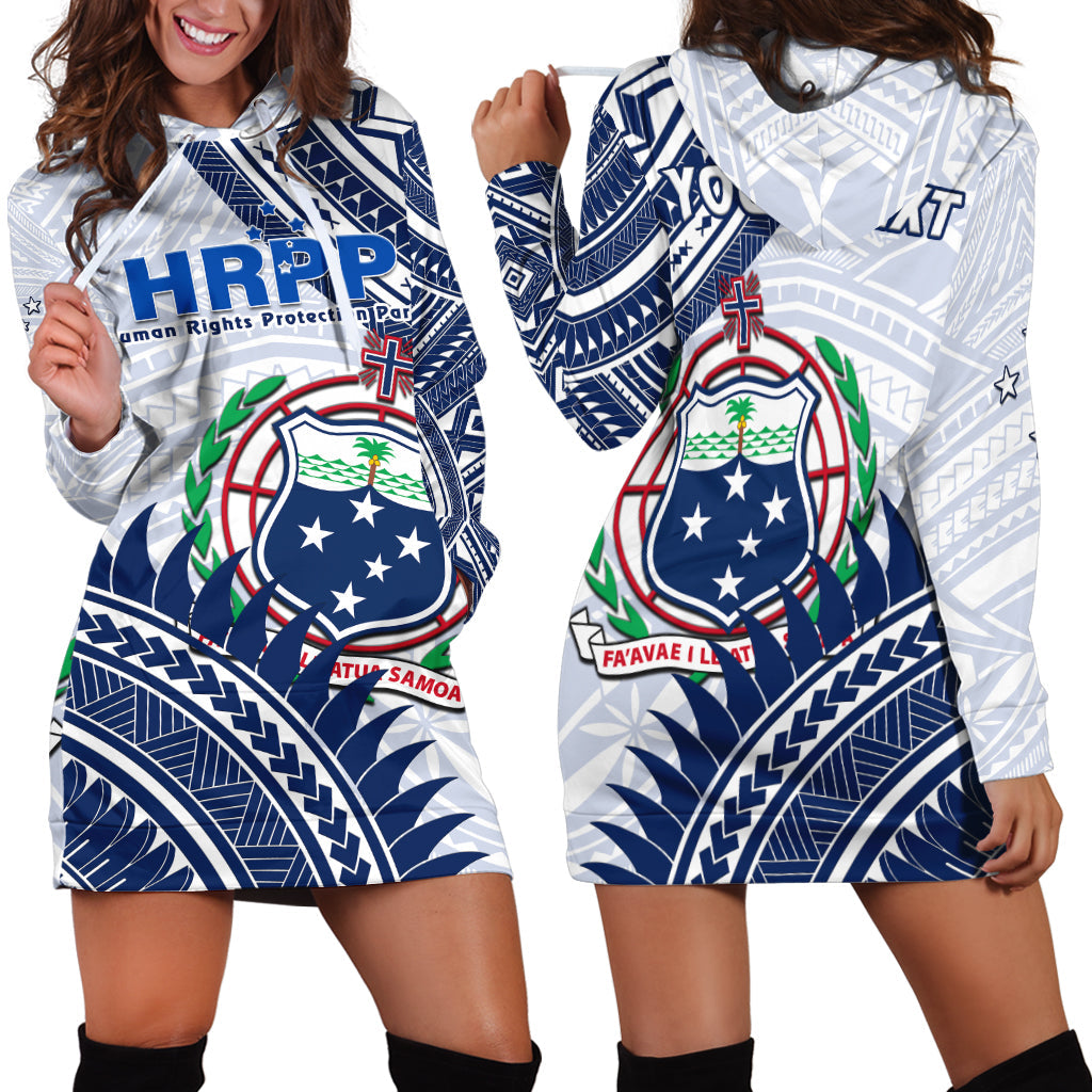 Custom Personalised HRPP Samoa Hoodie Dress Samoan Coat Of Arms Polynesian Pattern - Wonder Print Shop