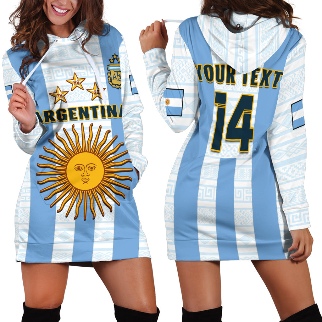 (Custom Text And Number) Argentina Football Hoodie Dress World Cup La Albiceleste 3rd Champions Proud - Wonder Print Shop