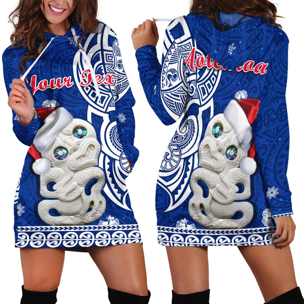 Custom Personalised New Zealand Christmas Hoodie Dress Hei Tiki Blue Pohutukawa Meri Kirihimete - Wonder Print Shop