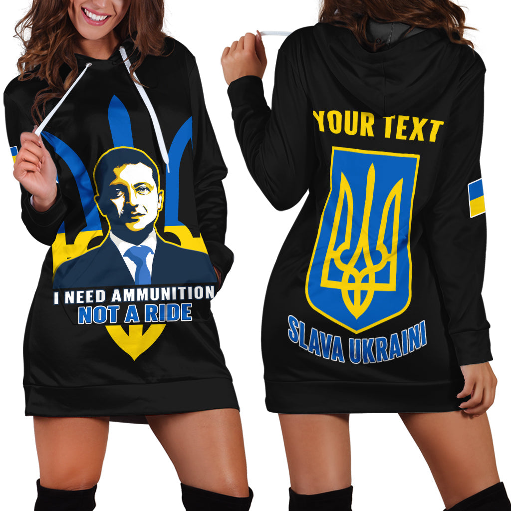 Custom Personalised Ukraine Hoodie Dress Ukraine Gold Trident Slava Ukraini Black - Wonder Print Shop