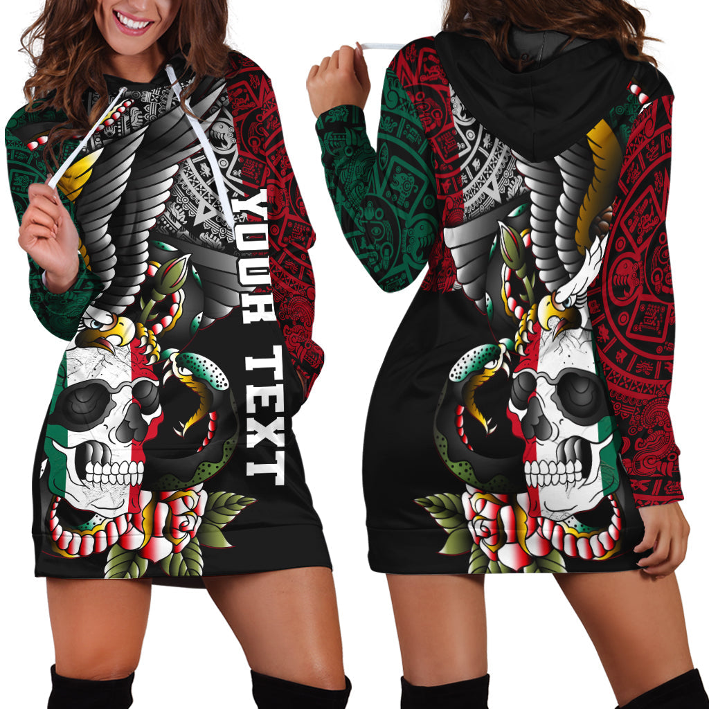 (Custom Personalised) Mexico Hoodie Dress Mexican Skull Eagle With Angry Snake - Wonder Print Shop