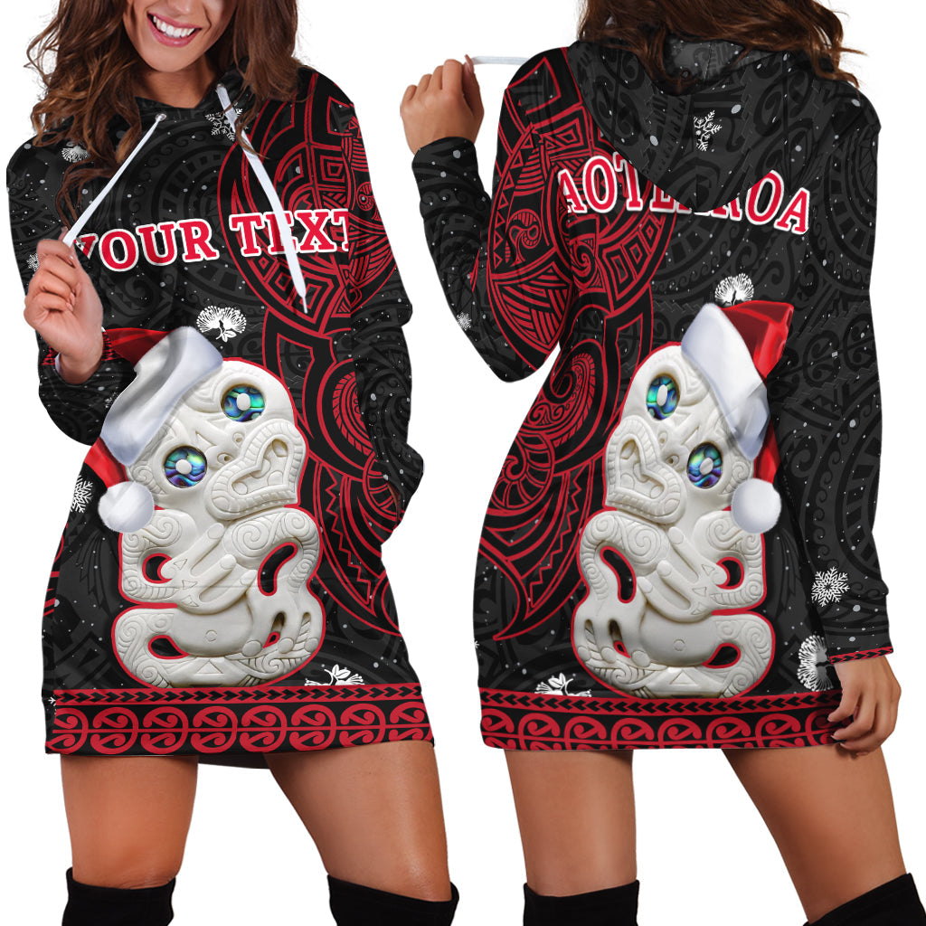 Custom Personalised New Zealand Christmas Hoodie Dress Hei Tiki Red Pohutukawa Meri Kirihimete - Wonder Print Shop