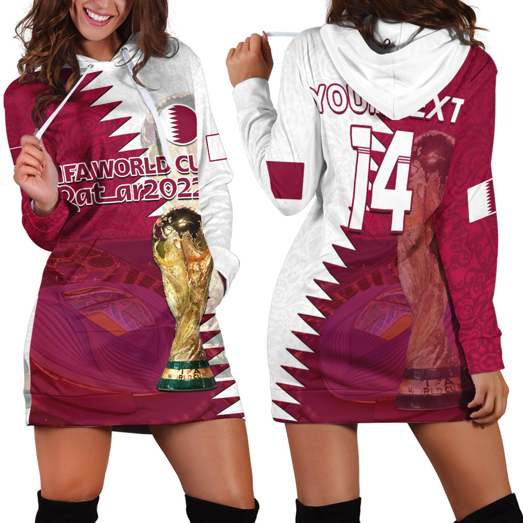 (Custom Text And Number) Qatar Football Hoodie Dress Champions Qatari Al Janoub Stadium WC 2022 - Wonder Print Shop