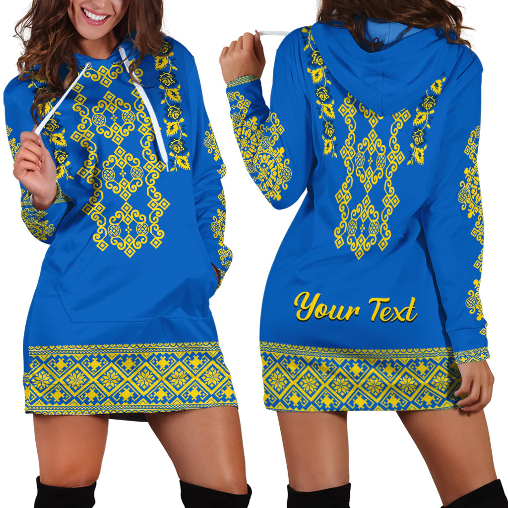 (Custom Personalised) Ukraine Hoodie Dress Yellow Ukrainian Folk - Wonder Print Shop
