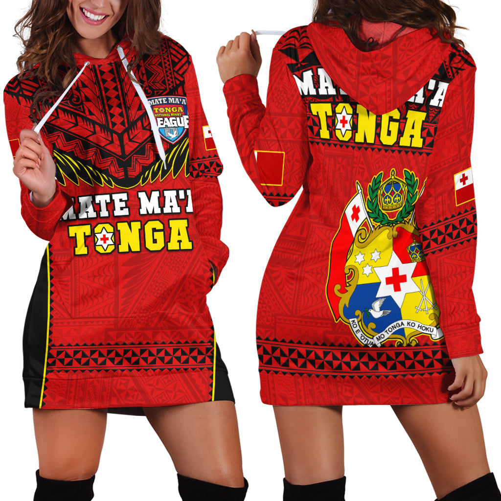 Tonga Rugby Hoodie Dress Mate Maa Tonga Pacific Ngatu Black - Wonder Print Shop