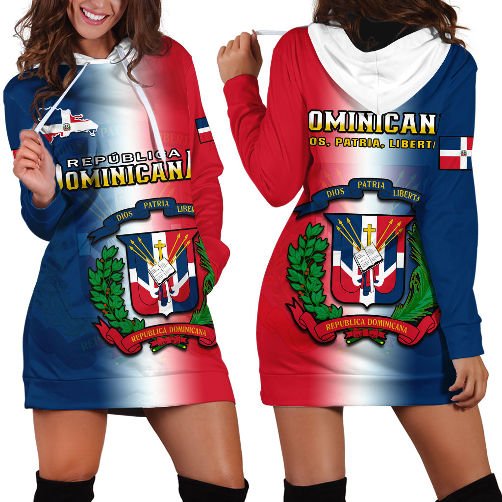 Dominican Republic Hoodie Dress Dominicana Coat Of Arms Gradient Style - Wonder Print Shop