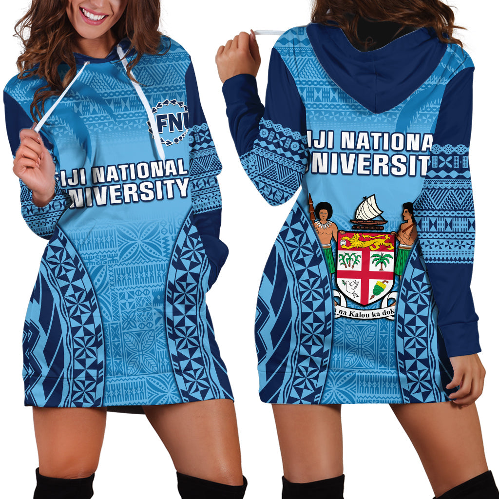Fiji University Hoodie Dress National Fijian Tapa Pattern Blue - Wonder Print Shop
