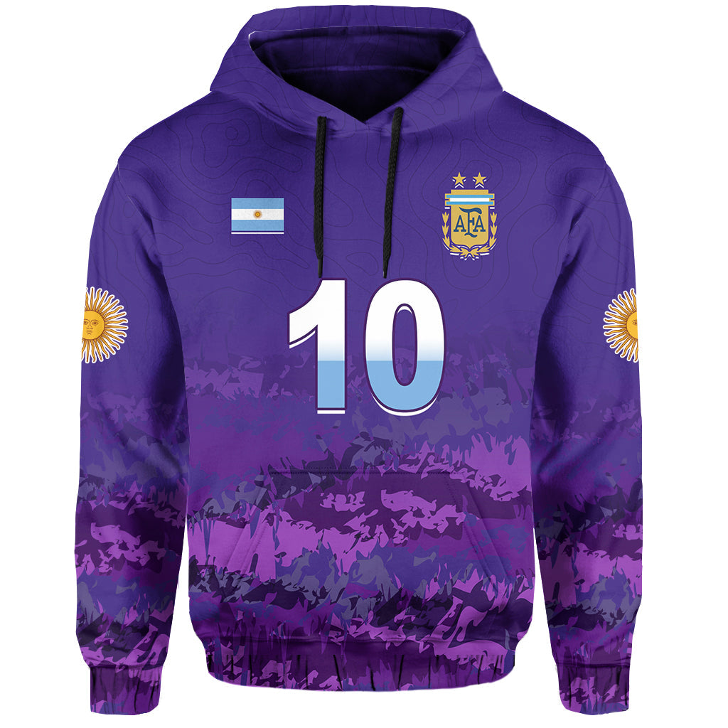 Purple zip hoodie with hood and drawstrings, number 10, AFA crest and Argentina flag patch