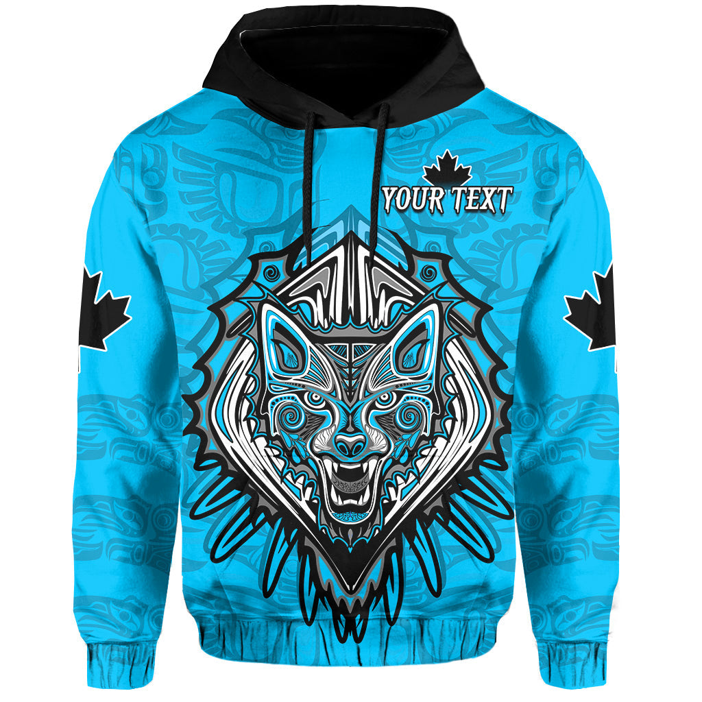 Custom Canada Maple Leaf Hoodie Blue Haida Wolf LT13 - Wonder Print Shop