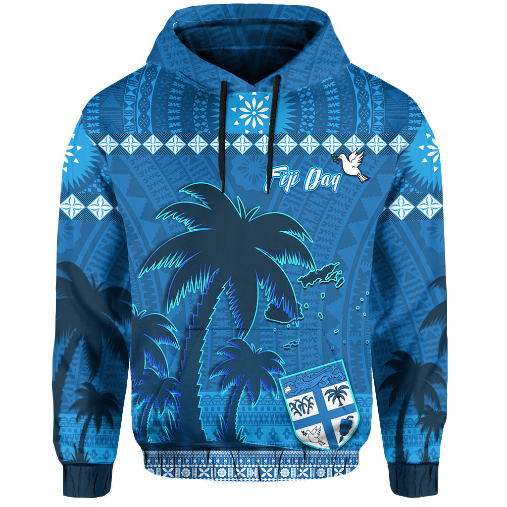 Bula Fiji Day Hoodie Fijian Tapa with Palm Tree 52nd Anniversary LT13 - Wonder Print Shop