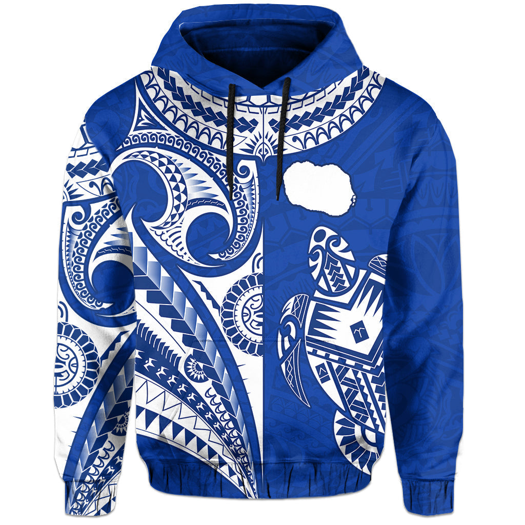 Rarotonga Cook Islands Hoodie Turtle and Map Style Blue LT13 - Wonder Print Shop