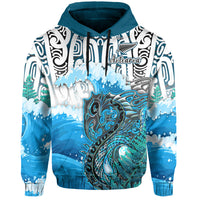 Custom Personalised Manaia Maori Hoodie Fern Aotearoa Blue Waves LT13 - Wonder Print Shop