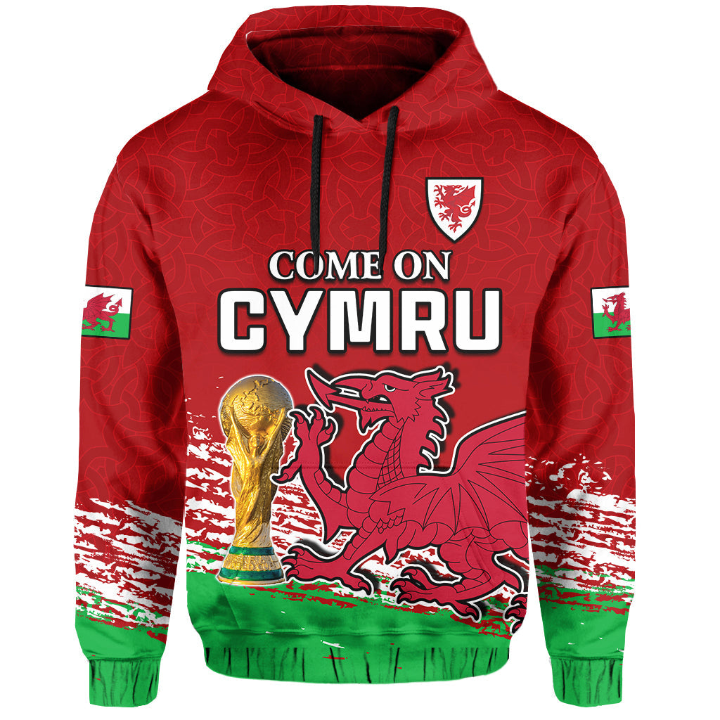 Custom Wales Football Hoodie Come On CYMRU The Red Wall Champions World Cup LT13 - Wonder Print Shop