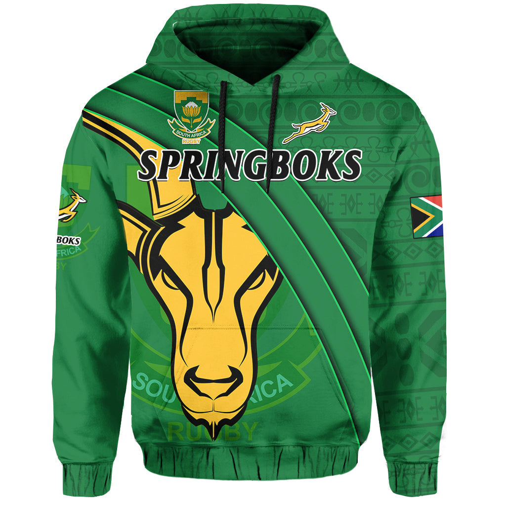 South Africa Rugby Hoodie Bokke Springbok With African Pattern Stronger Together - Wonder Print Shop