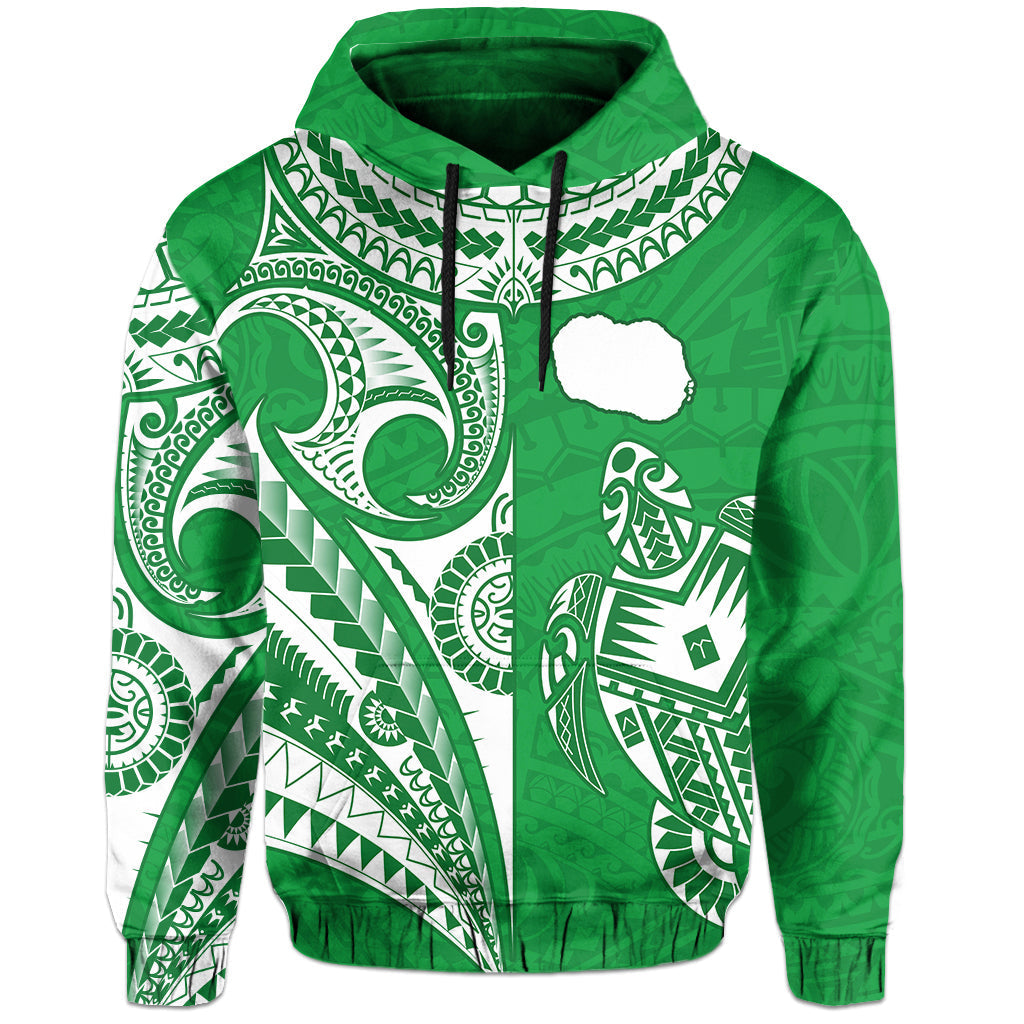 Custom Rarotonga Cook Islands Hoodie Turtle and Map Style Green LT13 - Wonder Print Shop