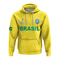 Yellow Brazil football pullover hoodie with drawstring hood, kangaroo pocket, CBF graphics