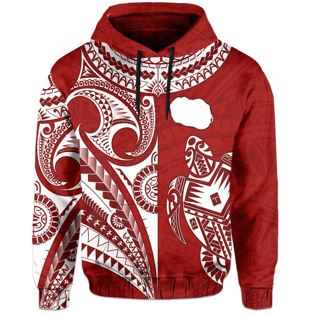 Custom Rarotonga Cook Islands Hoodie Turtle and Map Style Red LT13 - Wonder Print Shop