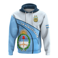 Blue Argentina football hoodie with AFA crest, hood drawstrings, and diagonal LA ALBICELESTE stripe
