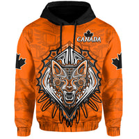 Canada Maple Leaf Hoodie Orange Haida Wolf LT13 - Wonder Print Shop
