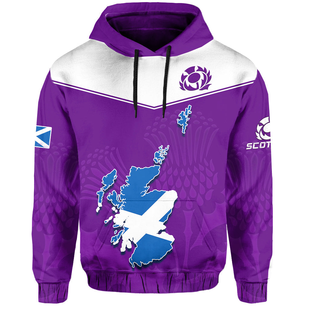 Custom Scottish Rugby Hoodie Map Of Scotland Thistle Purple Version - Wonder Print Shop