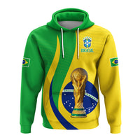 Green pullover hoodie with Brazil flag print, trophy graphic, hood drawstrings