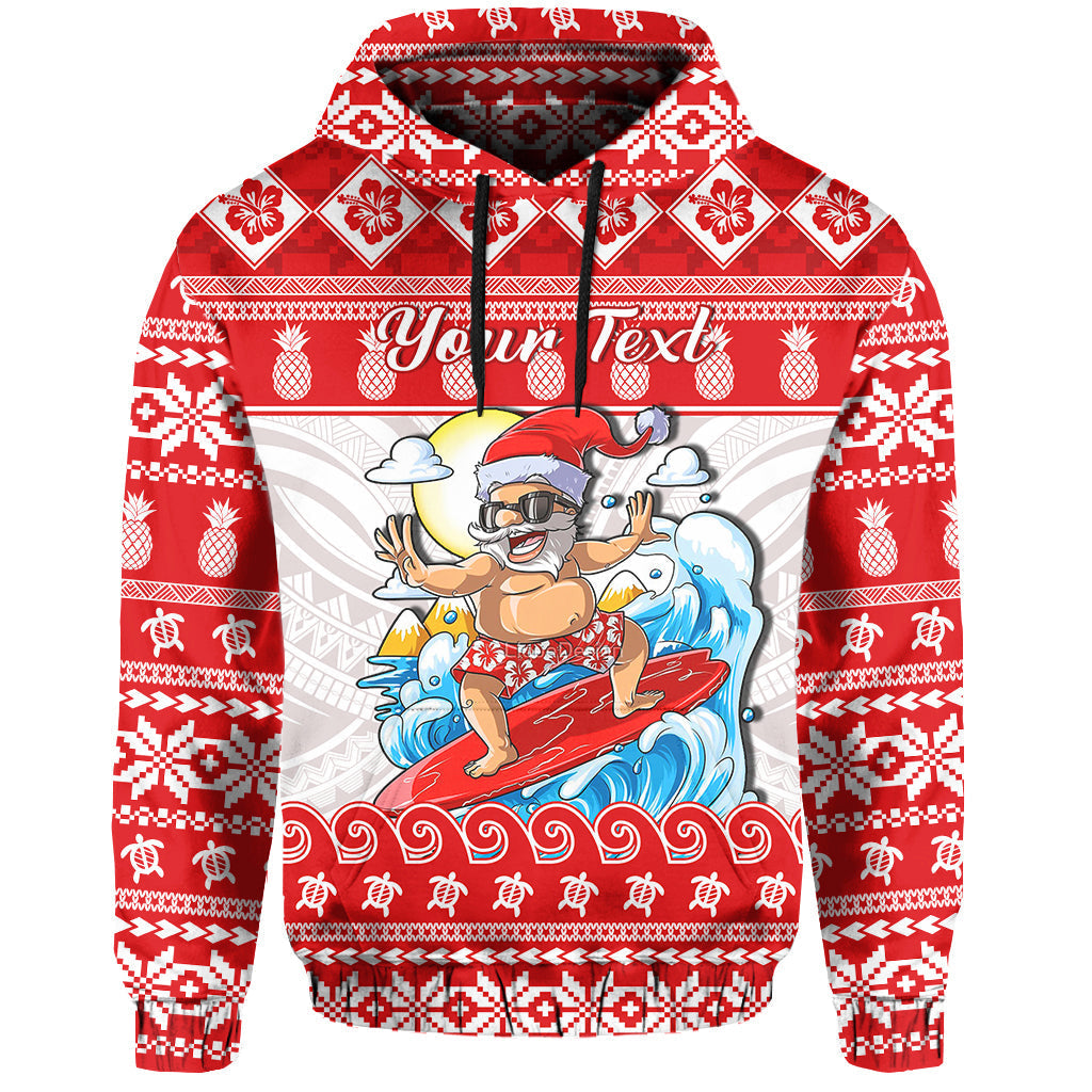 Custom Christmas Hawaii Hoodie Surfing Santa Mele Kalikimaka Polynesian - Wonder Print Shop