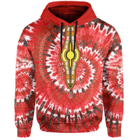 Red Africa tie-dye pullover hoodie, hood drawstrings and bold central symbol