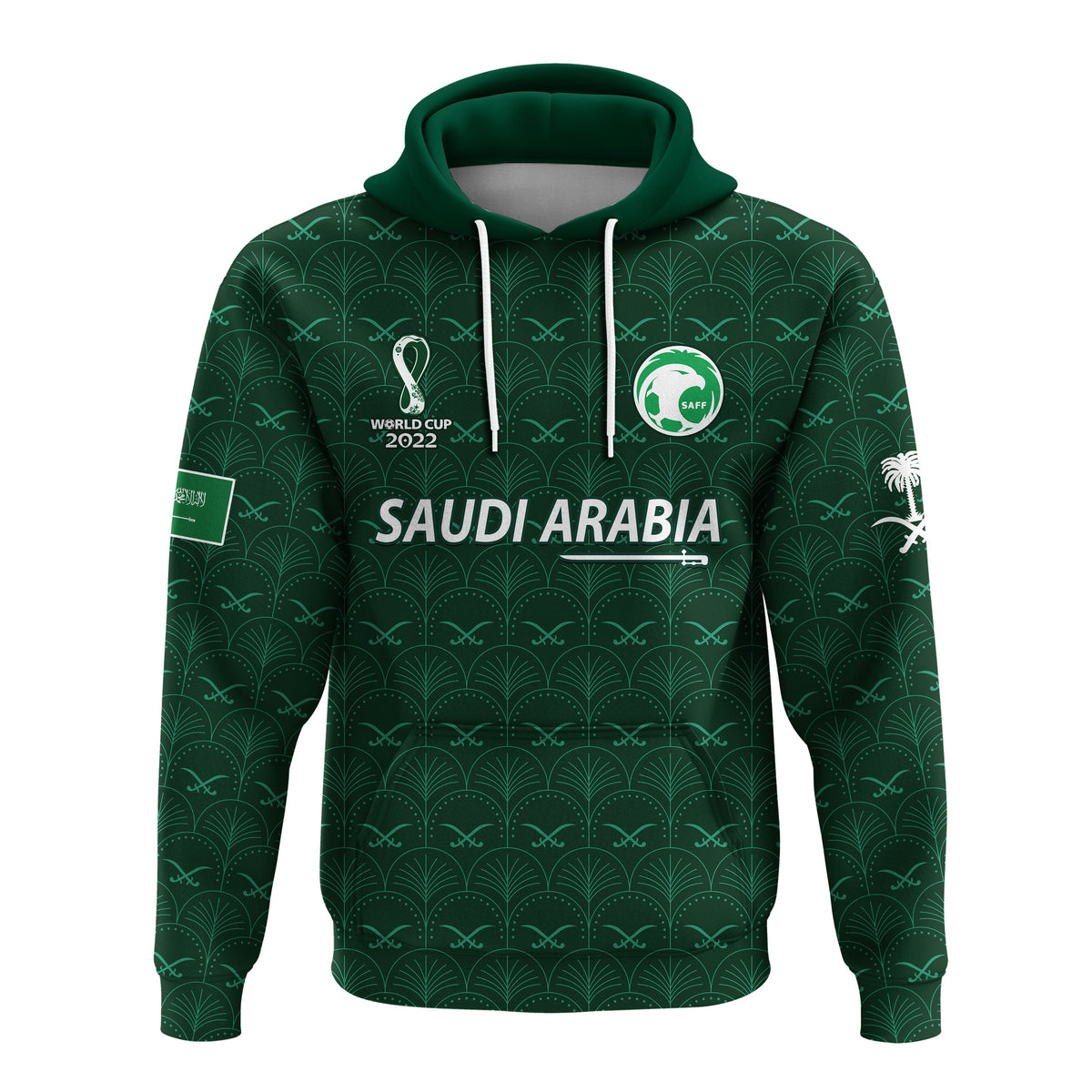 Custom Saudi Arabia Football Hoodie Saudi Green Falcon Champions 2022 World Cup LT13 - Wonder Print Shop
