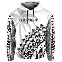 Fiji Rugby Hoodie Fijian Cibi Dance Tapa Pattern White - Wonder Print Shop