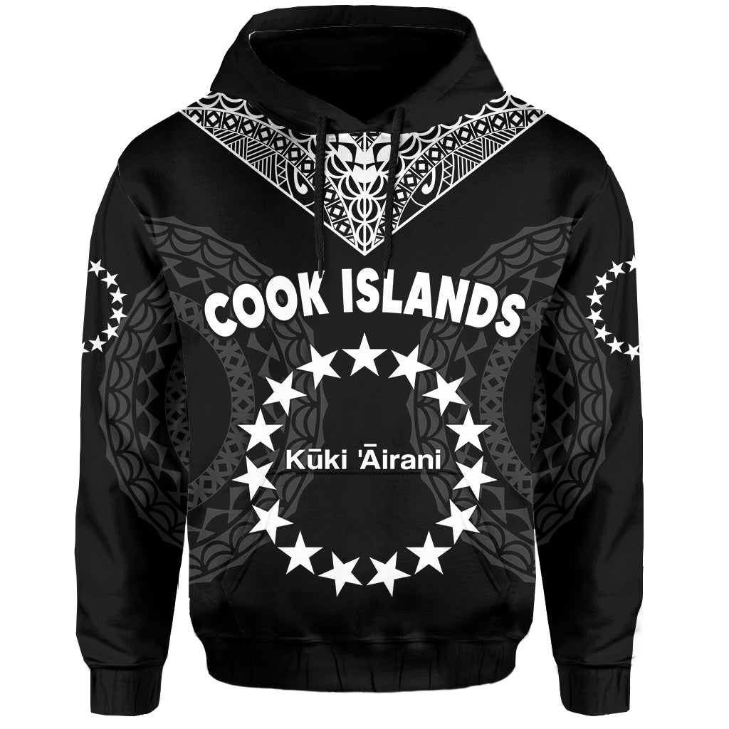 Cook Islands Hoodie Circle Pattern Mix Sea Turtle Black Version - Wonder Print Shop