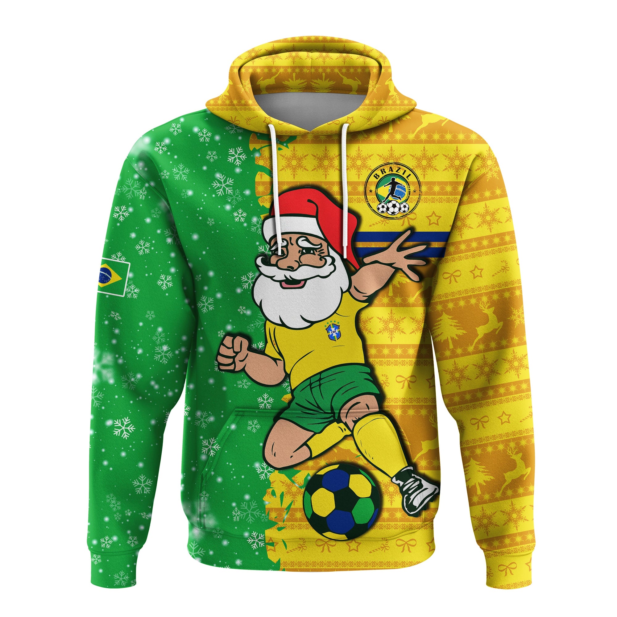 Brazil Football Hoodie Christmas Santa Claus Selecao Champions LT13 - Wonder Print Shop