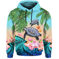 Custom Personalised Polynesian Turtle Coconut Tree And Orchids Hoodie - Wonder Print Shop
