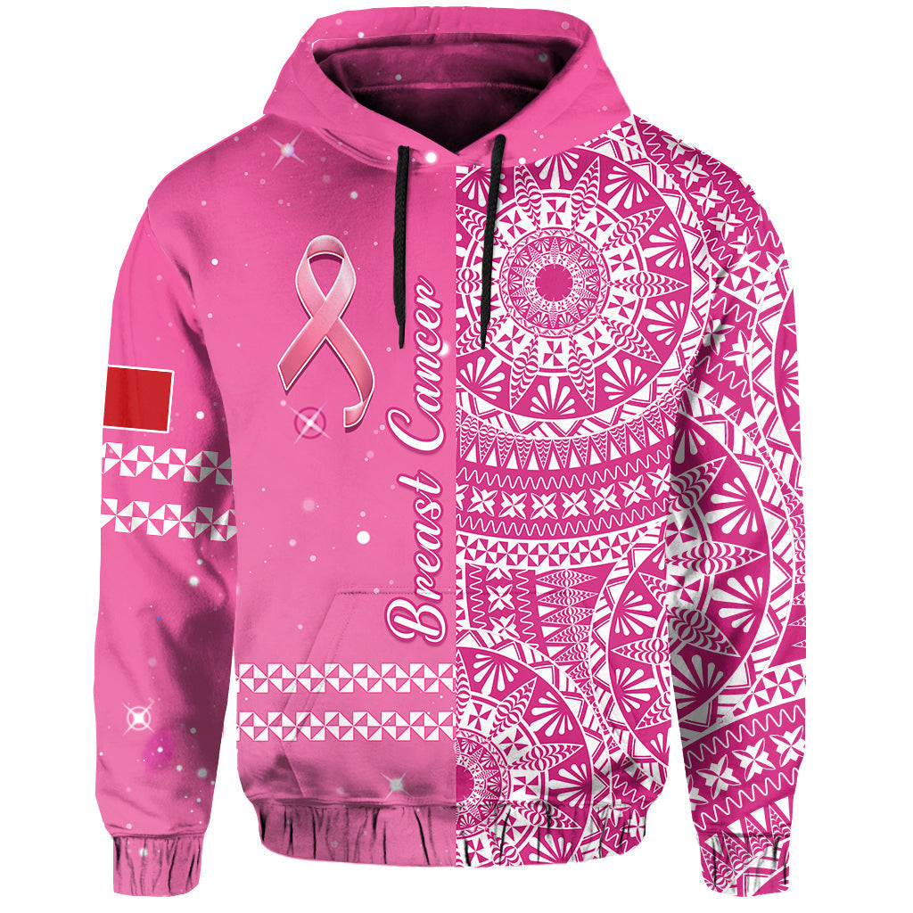 Custom Personalised Tonga Breast Cancer Hoodie Tongan Ngatu Pattern No One Fights Alone - Wonder Print Shop