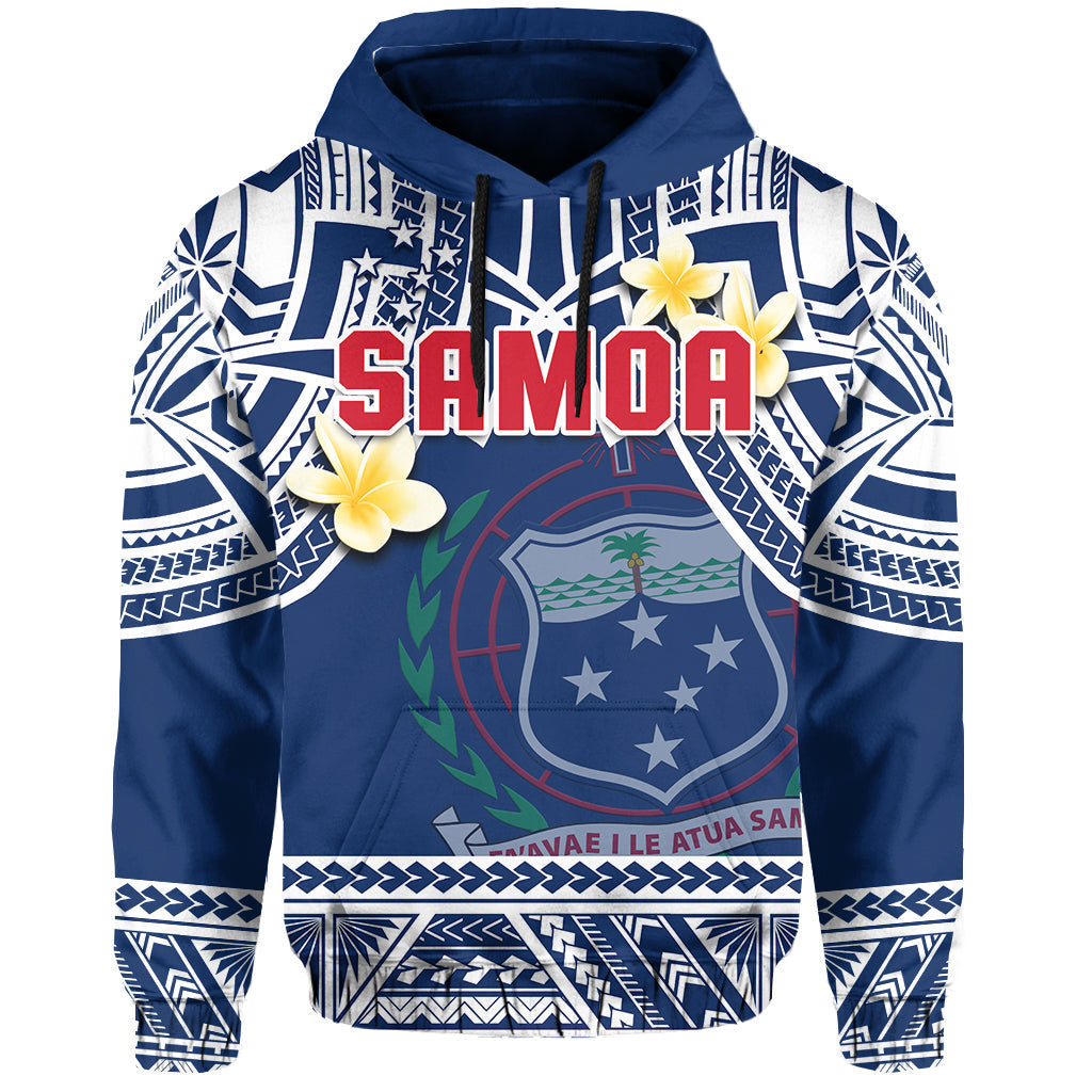 Custom Personalised Samoa Hoodie Samoan Plumeria Flowers Mix Polynesian Pattern - Wonder Print Shop